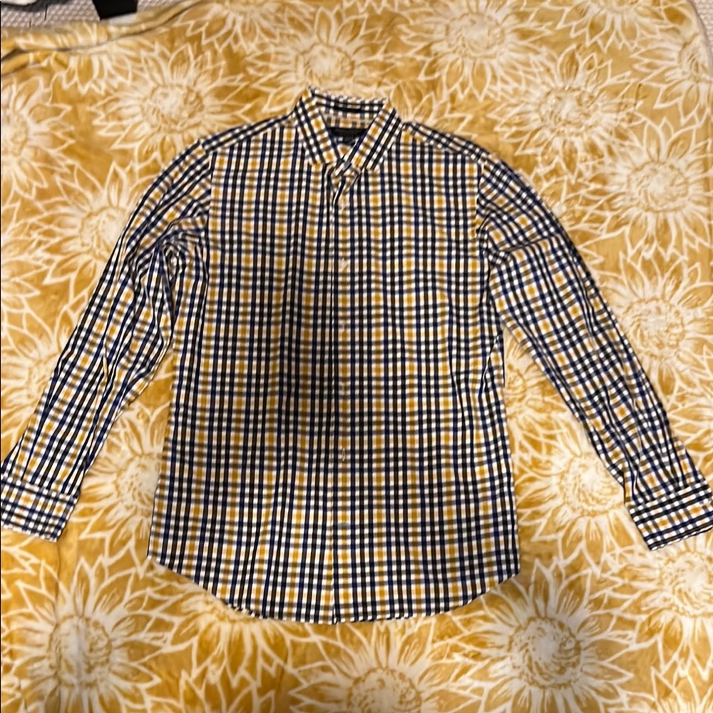 BANANA REPUBLIC Men's Blue and Yellow Checkered Shirt